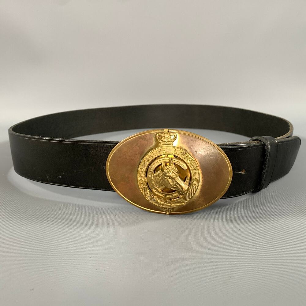 RALPH LAUREN Size 38 Black Gold Crackled Leather Belt